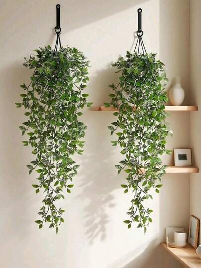 Large Artificial Green Plant Hanging Basket With Realistic Mandevilla Leaves, Suitable For Home Living Room, Office, Bathroom And Multi-Functional Indoor Decor, Shelf Decor, Wedding And Birthday Decoration, Spring Greenery Decor