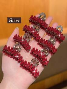 8pcs Women's Rhinestone Hair Clips, Sweet & Cute, Fashionable & Elegant, Size 1.7 Inch, Suitable For Half Ponytail, Daily Wear And Holiday Parties, School Use, Women's Hair Accessories, Women's Jewelry, Women's Gifts Vacay Beach Claw Clips - Multicolor - View 3