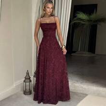 Nueva moda y versátil falda larga femenina vino rojo sensual con exquisitas tirantes calientes - Burdeos - Ver 11