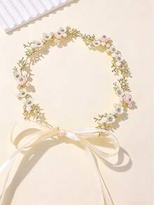 1pc Fairy Forest Resin Flower & Rhinestone Hairband, Elegant Bridal Headpiece For Outdoor Wedding, Dating, Vacation Photography, Prom Party Headband - Multicolor - View 11