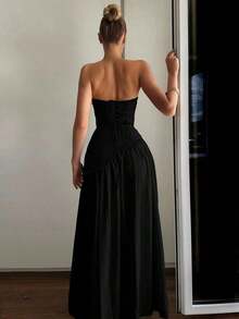 Elisanya Vestido de noche con faja de unicolor, minimalista y de moda, adecuado para el verano - Negro - Ver 4