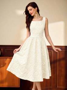 Vestido elegante sin mangas de cuello cuadrado con bolsillo de unicolor vintage para mujer, atuendo de verano, vestido de invitada de boda, vestido de regreso a la escuela, vestido de cumpleaños elegante para mujer, atuendo de cumpleaños elegante para mujer, atuendo de vacaciones para mujer, vestido elegante para mujer en otoño, ropa de mujer para vacaciones, vestido de iglesia para mujer, atuendo de iglesia para mujer, atuendo de festival para mujer, estilo de dinero antiguo, atuendo de brunch para mujer - Albaricoque - Ver 6