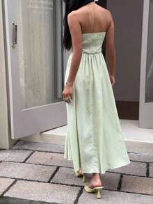 Vestido bandeau informal a rayas para mujer - Verde - Ver 3