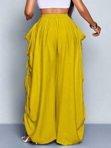 Women's Solid Color Casual Loose Drawstring Pants With Drawstring Pockets, Elastic Waist, Solid Color, Suitable For Daily Commuting And Vacation, St. Patrick's Day, Easter, Music Festivals, Four-Leaf Clover, Street Style, Beach Vacation, Picnic, Fashionable And Versatile Bottoms For Daily Commuting, Western Style, Bohemian Style, Dignified, Fairy-Like Core. Yellow Pants Women Women S Summer Pants Baggy Pants For Women Women S Jogging Bottoms Viscose Pants - Mustard Yellow - View 3