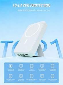 GAWFOLK 22.5W 磁吸快充行動電源 10000mAh 無線充電 行動電源 支援 MagSafe 可調式支架 手機與電子設備用 畢業禮物 陣亡將士紀念日 - 全新升級磁吸行動電源1W毫安(附支架附兩條電源線) - 查看 3
