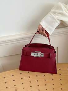 時尚扣鎖手提包，新款極簡正方形包，個性化 INS 風格女款單肩斜挎包 - 紅色 - 查看 6