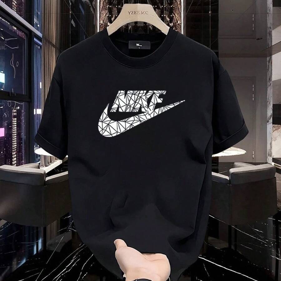 Men's Heavyweight Pure Cotton Short-Sleeve T-Shirt, Summer Fashion 2025, Printed, Loose-Fitting And Versatile, Men's Clothing. AWBS - 3歲以上 - 查看 1