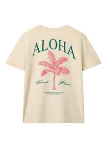 Women's Short-Sleeved T-Shirt With A Round Neck And Palm Tree Print, A Casual And Modern Style, Ideal For Summer, Your Everyday Essential. Graphic Print T-Shirt - 杏色 - 查看 4