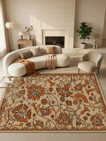 1pc Rug, Carpet, Area Rug, Door Mat, Runner, Vintage Bohemian Floral Pattern Faux Wool Rug, Suitable For Bathroom, Kitchen, Entryway, Hallway, Bedside, Living Room, Bedroom, All Season Soft Machine Washable Carpet Mat, Home Decor
