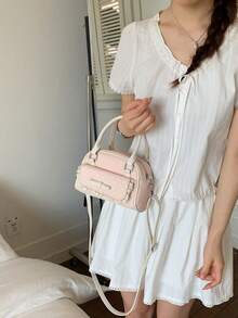 Contrast Color Handbag, New Arrival Patchwork Shoulder Bag, Commuting Crossbody Bag - Pink - View 2