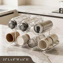 2 piezas Estante apilable para botellas de agua, soporte independiente transparente para botellas de vino, adecuado para gabinete, organizador de tumblers, caja de compartimento grande de plástico para vino, adecuado para refrigerador y bodega de vinos (Transparente - 2) - Multicolor - Ver 9