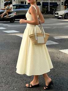 Vestido largo primavera 2026, tirantes estampado ajustado, estilo fresco y dulce - Amarillo - Ver 3