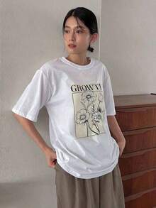 Graphic Short-Sleeve T-Shirt, Casual T-Shirts For Women, Cotton T-Shirts, Summer Tops For Women, Fun Print T-Shirts For Women, Soft And Comfortable T-Shirts For Everyday Wear, Daily Gift, T-Shirt. Summer Top For Women. - 白色 - 查看 7