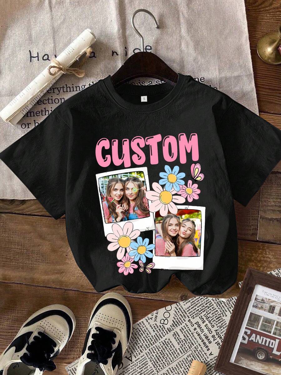 Camiseta manga corta cuello redondo 100% algodón, estampado trendy, tejido ligero y ventilado, estilo moda casual, apta para vida diaria, salidas informales y citas en primavera, verano y otoño - Negro - Ver 1
