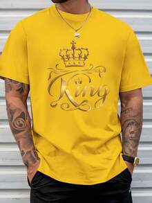 Men's Crew Neck T-Shirt, 100% Cotton, Graphic Print, Breathable And Lightweight Fabric, Machine Washable, Casual Style Ideal For Everyday Wear, Outings And Dates All Year Round - 黃色 - 查看 2