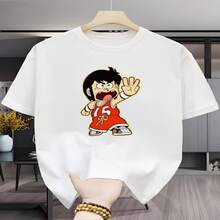 Camiseta informal de mujer de algodón blanco con cuello redondo y manga corta, con estampado de dibujos animados. - Blanco - Ver 1