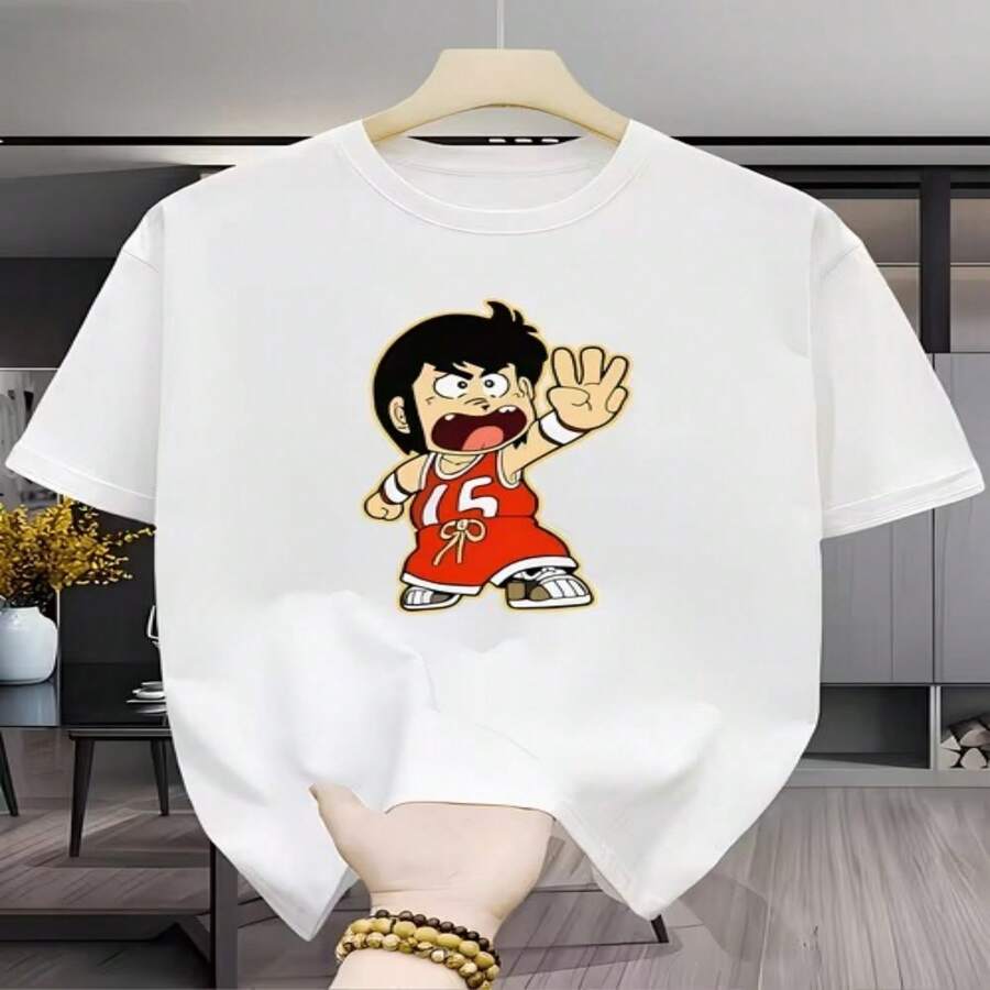 Camiseta informal de mujer de algodón blanco con cuello redondo y manga corta, con estampado de dibujos animados. - Blanco - Ver 1
