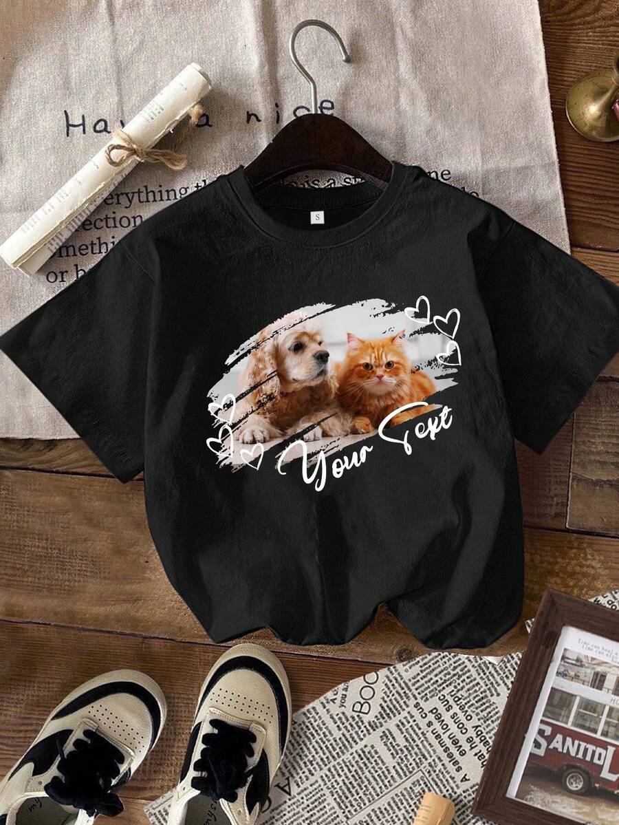 Camiseta con foto personalizada, camiseta con foto familiar personalizada, camiseta con imagen personalizada, camiseta con foto de cumpleaños, regalo festivo, camiseta con foto familiar - Negro - Ver 1