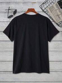 Manfinity Dauomo Hombres Camiseta estampado de cráneo - Negro - Ver 2
