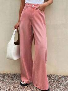 Pantalones vaqueros de mujer sueltos y casuales desgastados para el verano - Rosa - Ver 8