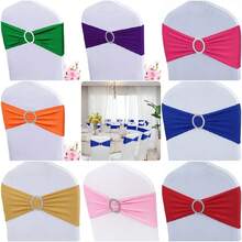 10pcs Elastic Chair Bows Ties With Round Buckle Sliders, Decorative Chair Back Ribbons For Wedding Party - Multicolor - View 2