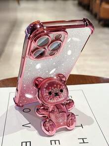 Receive A Free Sequin/Pink Bear Holder/Free Lanyard With Store Follow And Product Collection, Compatible With Apple 17/16/15 Pro Max/15 Plus/15 Pro/15/14 Pro Max/14 Plus/14 Pro/14/13 Pro Max/13 Pro/13/12 Pro Max/12 Pro/11 Pro/11/XS Max/XR/XS/7/8 Plus, A14 A34 A54 A15 A25 A35 A55 S23 S23 Plus S23 Ultra S23 FE S24 S24 Plus S24 Ultra S24 FE S25 S25 Plus S25 Ultra Note 13/14 Pro Max Transparent Shockproof Phone Case - Pink/Free Rope - View 3