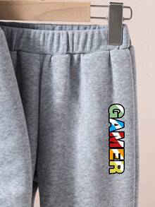 2pcs Youth Boy Letter Print Warm Hoodie And Sweatpants Set - Grey - View 6