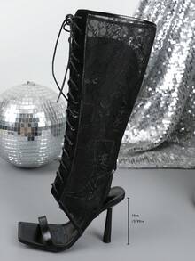 女士优雅绑带通勤高跟凉鞋 - 黑色 - 查看 3