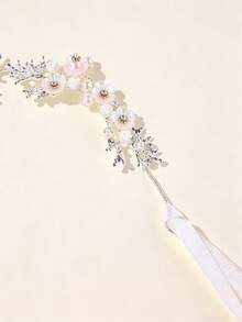 1pc Fairy Forest Resin Flower & Rhinestone Hairband, Elegant Bridal Headpiece For Outdoor Wedding, Dating, Vacation Photography, Prom Party Headband - Multicolor - View 5