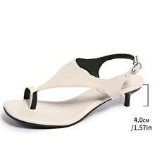 FEIAONI Niche Toe-Ring Roman Sandals, French Round Toe Thin Strap High Heel Slide Sandals For Summer - White - View 5