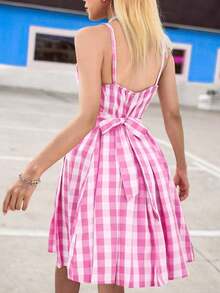 Vestido de tirantes plisado con estampado floral elegante para mujer, para verano - Rosa - Ver 2