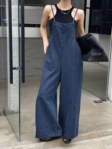 Peto vaquero casual de mujer para vacaciones - Azul lavado medio - Ver 12