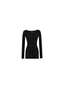 French Style Autumn Maxi Dress 2026, Square Neckline With Front Knot, Long Sleeves, Fitted Waist, Flattering Hip Cut, Chic Style. - 黑色 - 查看 2