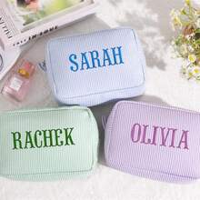 Customized Embroidered Name Makeup Bag, Handmade Monogram Cosmetic Bag, Travel Organizer Pouch, Macaron Makeup Bag, Bridesmaid Gift, Minimalist Solid Color Makeup Bag, Mother's Day Gift, Teacher's Day Gift, Birthday Gift, Holiday Gift, Single Party Gift, Embroidered Makeup Bag, Monogram Makeup Bag, Bridesmaid Makeup Bag, Travel Makeup Bag - Multicolor - View 12