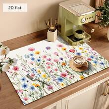1 pieza Alfombrilla absorbente y de secado con estampado de flores silvestres coloridas, adecuada para el hogar y la cafetería, almohadilla de drenaje multiusos, regalo para el hogar, decoración de mesa - XYLSD-360 - Ver 4