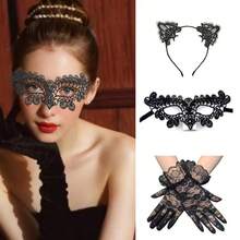 1pc Women's Black Lace Hollow Half Face Masquerade Mask, Embroidered Eye Mask, Halloween Carnival Theme Party Cosplay Costume Prop - Black - View 10