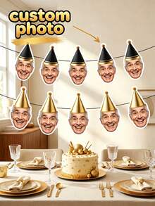 7/14/21件套个性化定制照片生日派对帽子横幅，定制趣味表情花环，金色和黑色主题生日彩旗，里程碑生日装饰，送给爸爸和爷爷的理想礼物 - 彩色 - 查看 2
