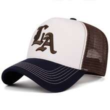 1顶帽子 LA 字母刺绣网眼卡车帽，双色弯檐街头风棒球帽 - A - 查看 17