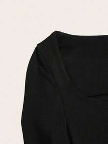 BASICS Vestido ajustado de cuello cuadrado unicolor - Negro - Ver 4