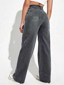 Jeans de mezclilla casuales de unicolor para mujer - Gris Oscuro - Ver 2