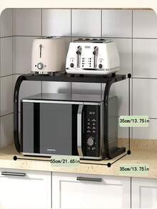 2-Tier Microwave Oven Rack, Large Capacity Kitchen Organizer Shelf, Multi-Function Countertop Storage Rack - A - View 7