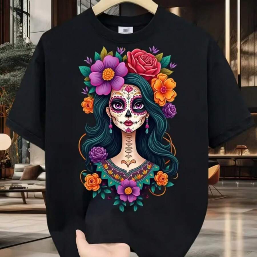Printed T-Shirt For Men And Women - 黑色 - 查看 1