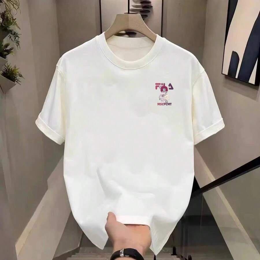 Nueva Camiseta Casual de Manga Corta para Hombre de Alta Gama 2025, Camiseta de Verano de Algodón Puro, Camiseta Versátil de Marca de Moda. YMV9 - 250 g de algodón puro - blanco - Ver 1