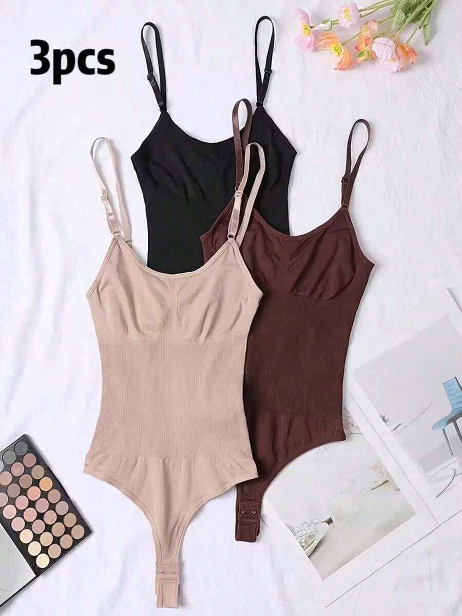 3 piezas de bodys moldeadores sin costuras, control de abdomen, levantamiento de glúteos, cintura ceñida, elegante para el verano - Multicolor 2 - Ver 1