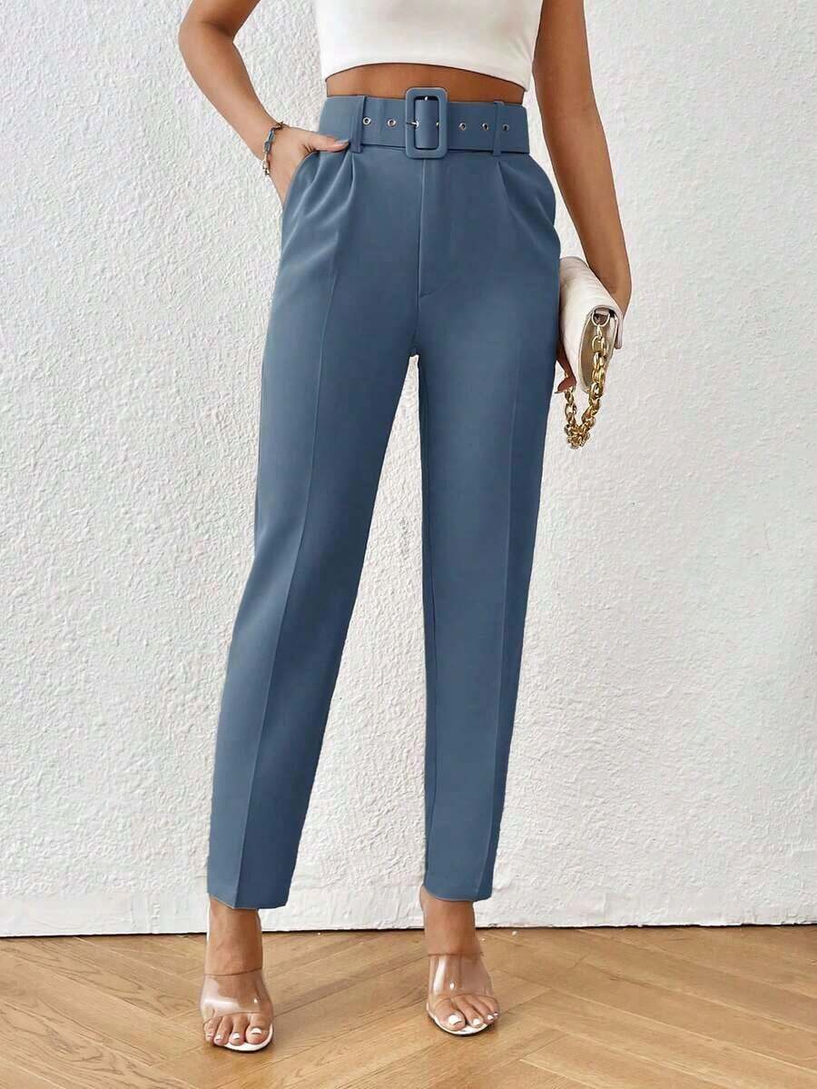 Pantalones entallados con cinturón - Niebla azul - Ver 1