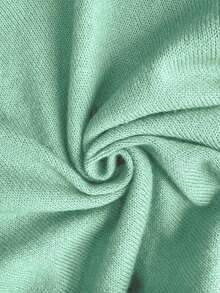 Blusa de punto de manga corta de unicolor y estilo minimalista, para uso diario - verde menta - Ver 5