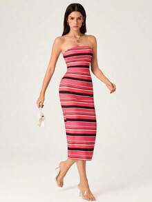 Vestido casual ceñido sin tirantes para cena - Multicolor - Ver 3