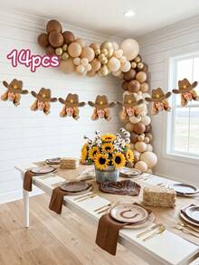 7/14/21pc Custom Personalized Cowboy Face Paper Banner Flags, Pink Cowgirl Brown Cowboy Banner Hanging Decor, Western Themed Birthday Party Supplies, My First Birthday Party Favors, Cowboy 1st Birthday, My First Rodeo, Party Decorations - Multicolor - View 25