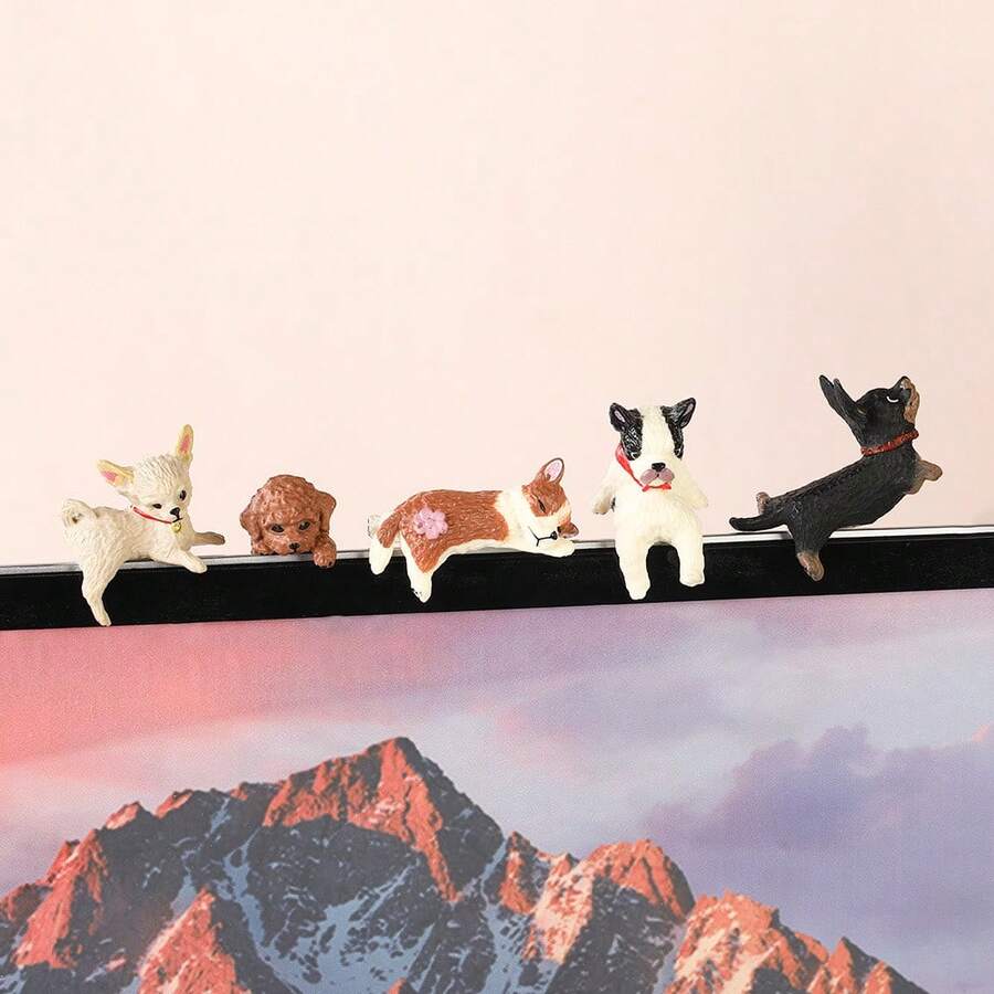 1-5pcs Cute Puppy Desktop Computer Decor, Vivid Posture, Exquisite & Compact, Resin Material, Can Decorate Monitor, Office Desk, Fish Tank, Also A Special Gift - Multicolor - View 1