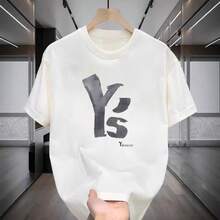 Camiseta de manga corta para hombre, 100% algodón, de gramaje alto, con estampado de letras de marca a la moda, corte holgado, estilo americano, talla grande, prenda de nicho. WPAP - 250 g de algodón puro - blanco - Ver 6